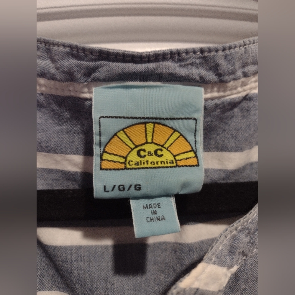 C&C California blue and white striped button down tank top size large NWOT - Picture 4 of 4